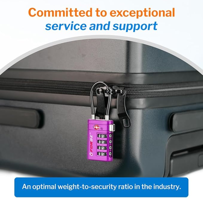 Forge TSA Approved Luggage Locks 4 Digit Combination TSA Travel Locks with TSA008, Open Alert Indicator, Zinc Alloy Body for Luggage, Suitcase, Backpack, and More. Purple 2 Locks.