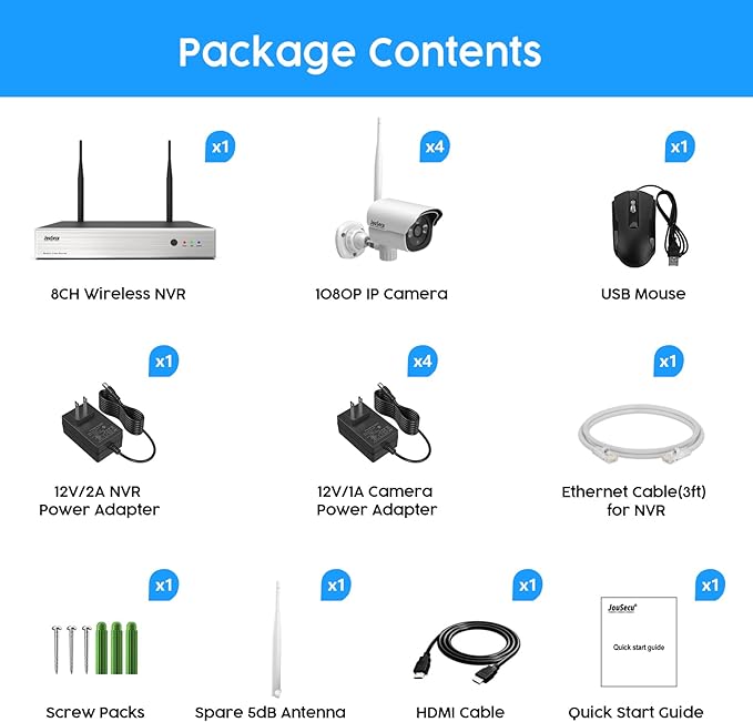 1080P Security Camera System Wireless, Plug and Play 8CH Video Surveillance NVR Kit with 4pcs HD Bullet IP Camera for Home/Store/Office, Night Vision Waterproof, No Hard Drive