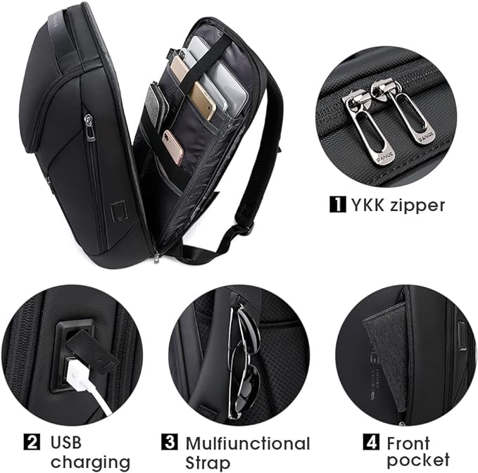 BANGE Business Smart Backpack Waterproof fit 15.6 Inch Laptop Backpack with USB Charging Port,Travel Durable Backpack