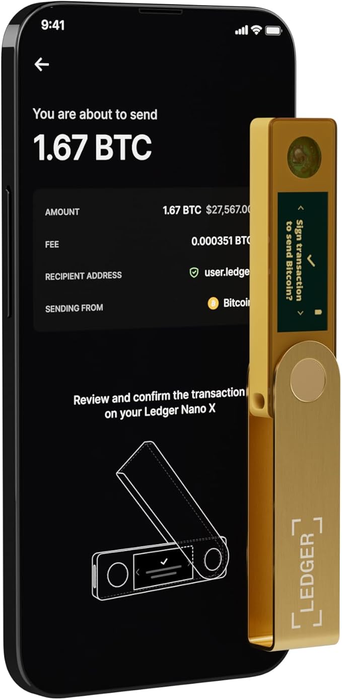 Ledger Nano X - Secure and manage your crypto & NFTs on-the-go with our Bluetooth-enabled hardware wallet (Gold)