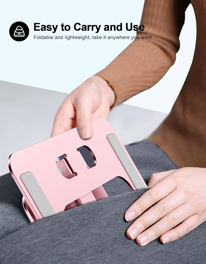 Foldable Laptop Stand, Height Adjustable Ergonomic Computer Stand for Desk, Aluminum Portable Laptop Riser Holder Mount Compatible with MacBook Pro Air, HP, Dell 10-16" (Pink)