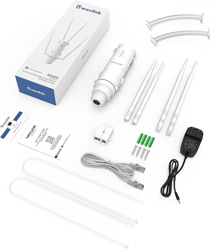WAVLINK AC1200 Outdoor Long Range Weatherproof WiFi Extender/Wireless Access Point with Passive POE, Dual Band 2.4G+5G, 4x7dBi Omni Directional Antennas,Supports Router/AP/Repeater/Mesh Modes
