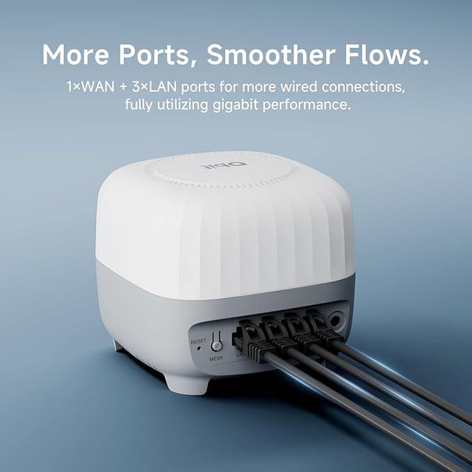 DBIT AC1200 Whole Home Mesh WiFi System, Covers up to 4,000 Sq Ft, Dual-Band 1200Mbps Mesh Network for 90 Devices, Replaces Wireless Router and WiFi Extender, 4 Gigabit Ports per Unit (D-MAC3, 2-Pack)