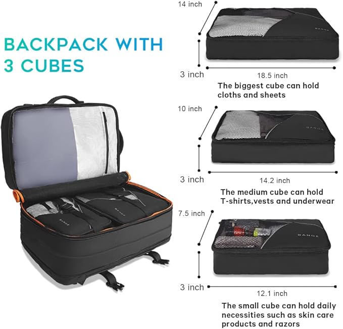 45L Carry On Backpack, Weekender Travel Backpacks, 17.3 inch Laptop Back Pack Business Expandable Bag for Men and Women… (Blake45L（with3cubes))…