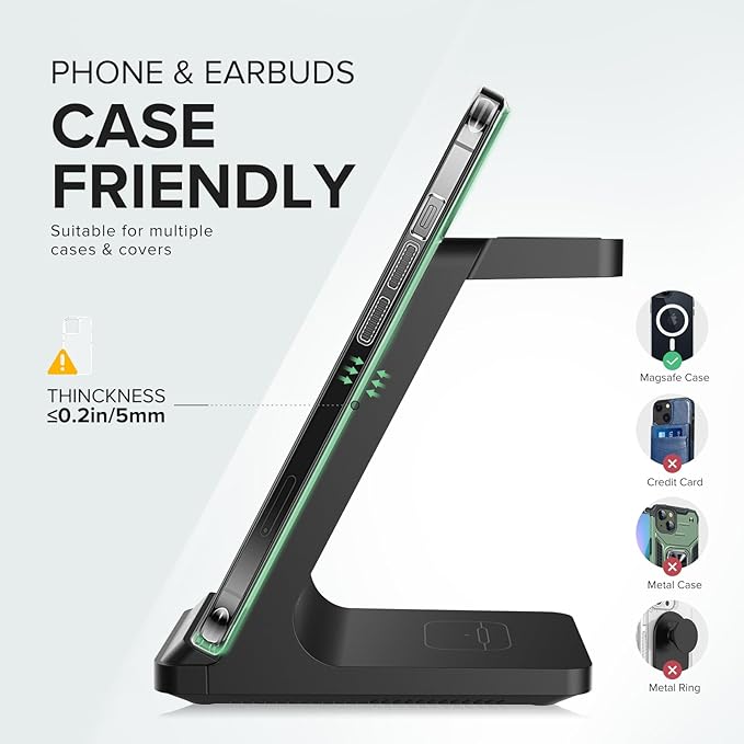 Wireless Charging Station, 3 in 1 Fast Wireless Charger Stand for Multiple Devices Apple Watch Ultra Series 11 10 9 8 7 6 SE 5 4 3 2, iPhone 17 16 15 14 13 12 11 Pro Max/Plus/Air/X/XS/XR, Airpods Pro