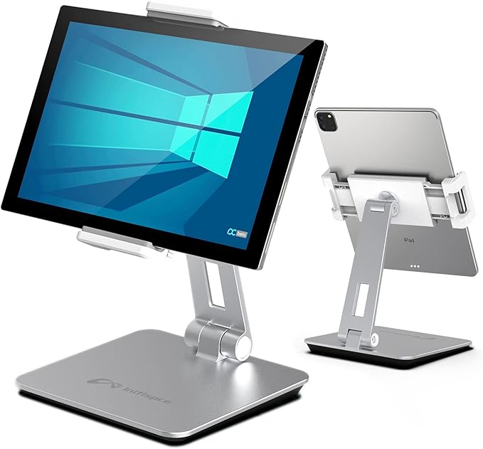 Heavy Aluminum Alloy Tablet Stand for 4.7''- 13'' Screen Surface Pro Series, iPad Pro 12.9/11, iPad, mini, Air, Samsung Galaxy Tabs and More (Silver)