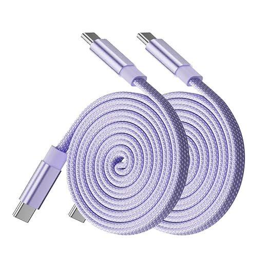NKV 240W USB C to USB C Cable [3.3ft, 2-Pack] 240W Flat Fast Charging, for iPhone 17 16 15 Series Samsung 25 iPad MacBook etc (Purple)
