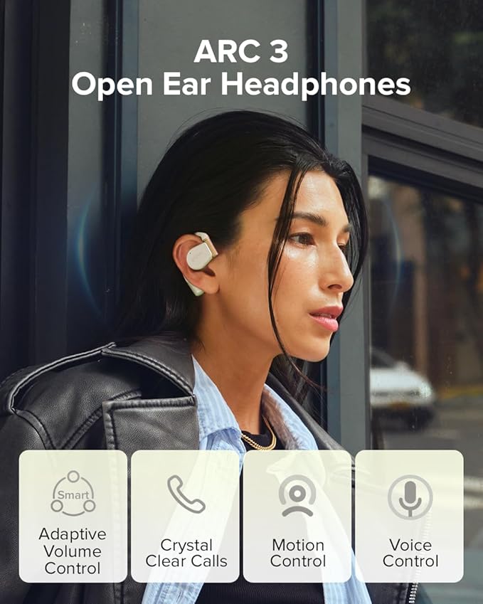 Cleer ARC 3 Open Ear Headphones - Dolby Audio, Snapdragon Sound True Wireless Earbuds, 50Hr Battery, Bluetooth 5.4, IPX 7, Multi-Point, Smart Controls, Wireless Charging Smart Case, Comfort Fit, Green