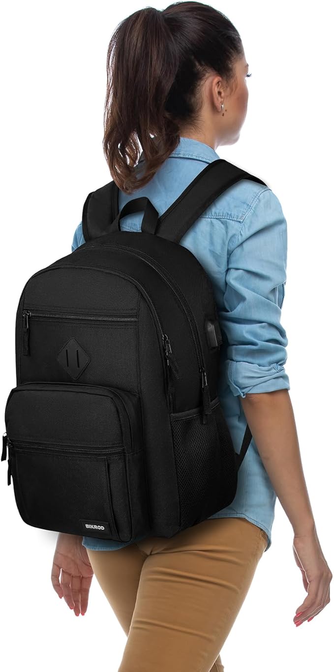 Black Backpack for Men and Women, Backpack for School Teens Boys and Girls, Lightweight Casual High School Bookbag, Daily-use Travel Laptop Backpack with USB Charging Port Fits 17.3 Inch Notebook