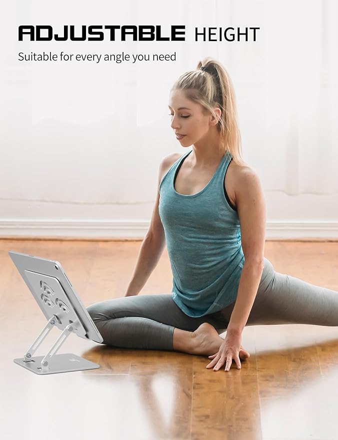 Tablet Stand, Adjustable Tablet Holder for Desk, Premium Aluminum Portable Holder for iPads, Kindle, Switch, and Smartphones, Fits 4-12" Devices Silver, Pro Size