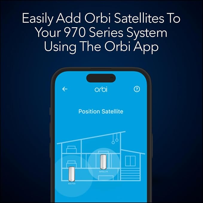 NETGEAR Orbi 970 Series (RBE970) Quad-Band WiFi 7 Mesh Add-on Satellite - Works with Existing 970 Series (973/972/971S), Security Features, Covers up to 3,300 sq. ft., BE27000 802.11be