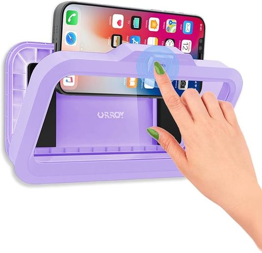 URROY Shower Phone Holder Waterproof One-Touch Open Shower Phone Case Anti-Fog & Sensitive Touchscreen Bathroom Wall Phone Mount Stand Universal Fit for iPhone & Smartphones Gift for Men Women Violet
