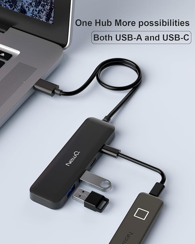 Dual USB C USB A 3.0 Hub: 4 Ports with 2* USB-C 3.0 and 2* USB-A 3.0, Ultra Slim Portable USB Splitter Adapter for Laptop, PS4, Flash Drive, HDD, Xbox, Printer, Mouse, Keyboard, Computer Accessories
