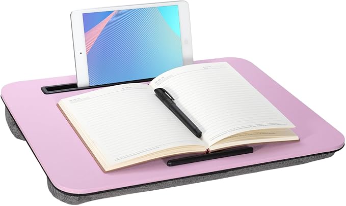 Portable Laptop Desk Fits Up to 16“ Laptops, with Tablet Slot, Built-in Cushion,Great for Home & Office,Lap Desk with Cushion (Pink, Medium)
