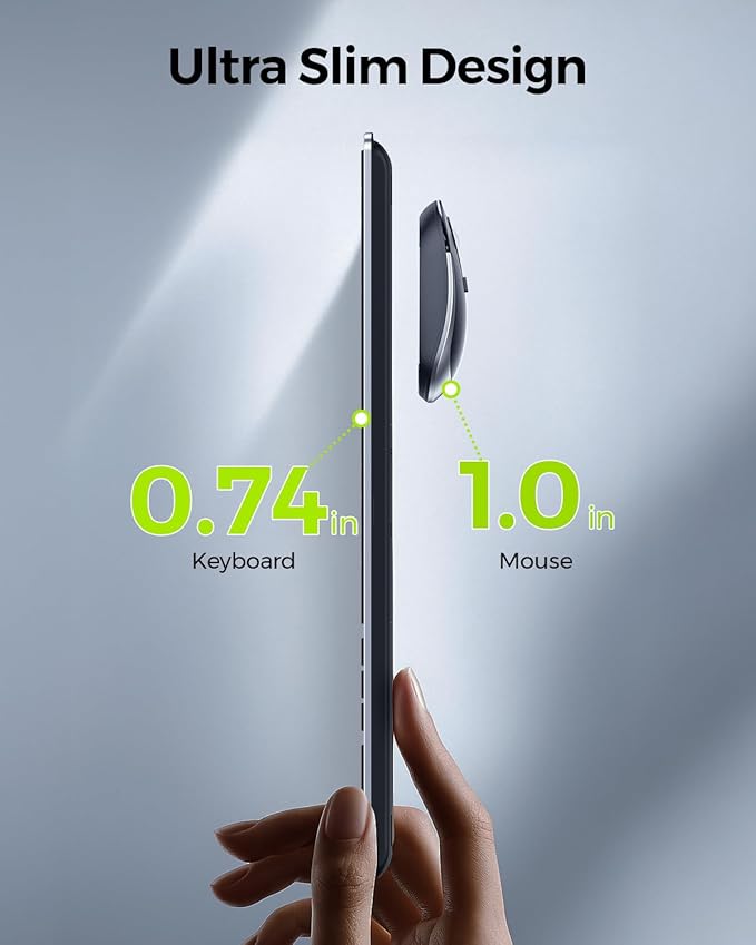 Wireless Keyboard and Mouse Combo - seenda Full Size Slim Thin Wireless Keyboard Mouse with On/Off Switch on Both Keyboard and Mouse - (Black and Silver)