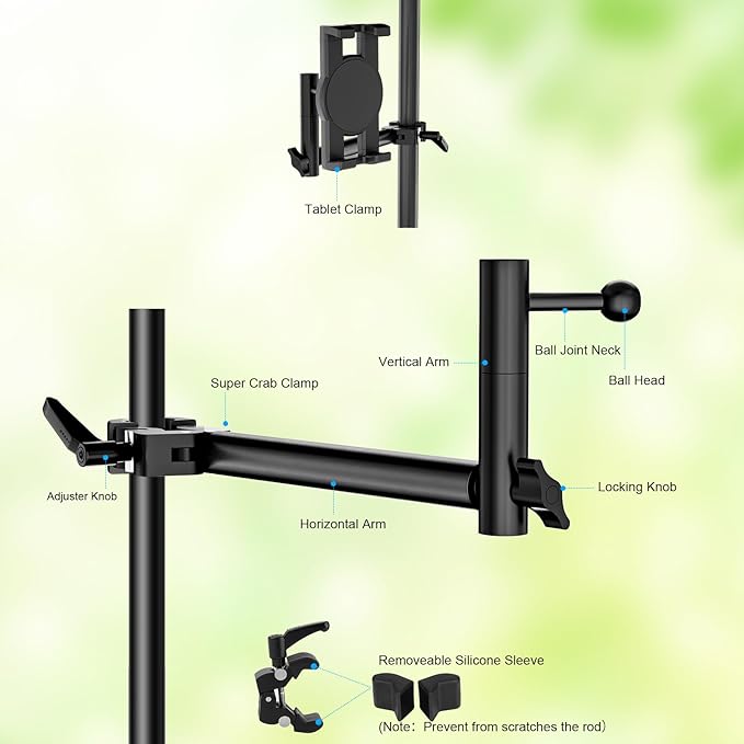 Aluminum Alloy Tablet Holder for Microphone Stand,iPad Music Stand Holder for Microphone,360°Swivel Tilt Adjustable L-Shape Super Crab Clamp Mount,Compatible with 4.7~12.9" iPad/Nexus/e-Reader/iPhone