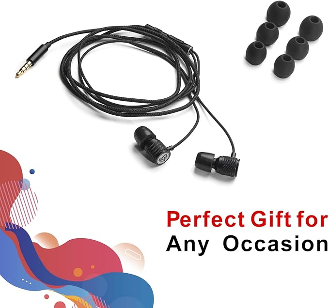 LUDOS Ultra Wired Earbuds in-Ear Headphones, 5 Years Warranty, Earphones with Microphone, Noise Isolating Ear Buds, Memory Foam for iPhone, Samsung, School Students, Kids, Women, Small Ears - Black