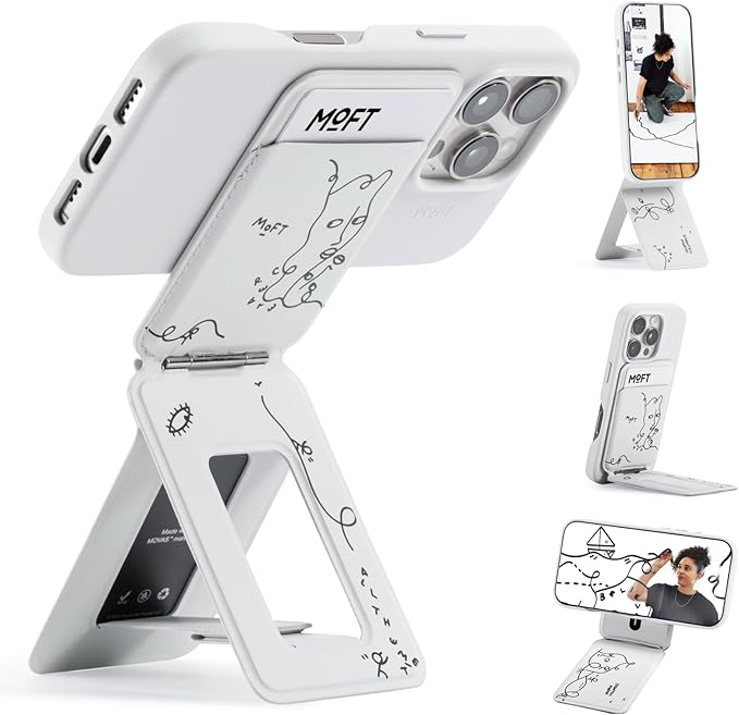MOFT Phone Tripod Wallet x Shantell Martin for iPhone, Mulit-Angles, Lightweight & Portable Phone Stand, MOVAS Vegan Leather Phone Wallet, Strong Magnets, NFC Card Holder, Misty Cove (with Card Slot)