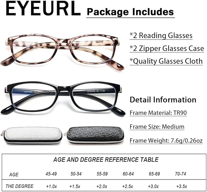 EYEURL Reading Glasses Womens Blue Light Blocking - 2 Pack Lightweight Computer Readers +1.25 Glare Blocking Ladies Eyeglass