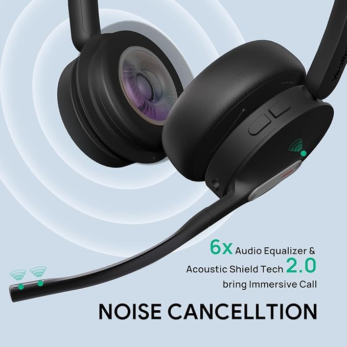 Yealink WH64 Hybrid DECT& Bluetooth Wireless Headset,492ft Range Dual Teams Headphones with DECT Dongle, 3X Noise Cancelling Mic, 32H Talk Time, Office Work Portable Headsets for PC,Cellphone,Laptop