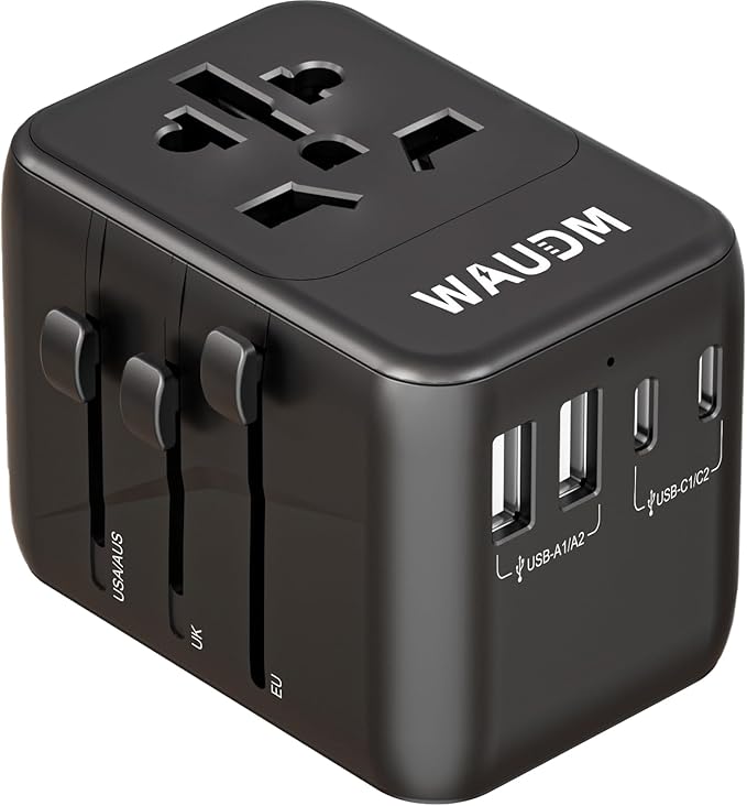 Universal Travel Adapter, PD 35W (Single Port) Fast Charging, International Plug Adapter with 3 USB-C and 2 USB-A, Travel Adapter Global Output Converter, (for US, EU, UK and Australia, Black)