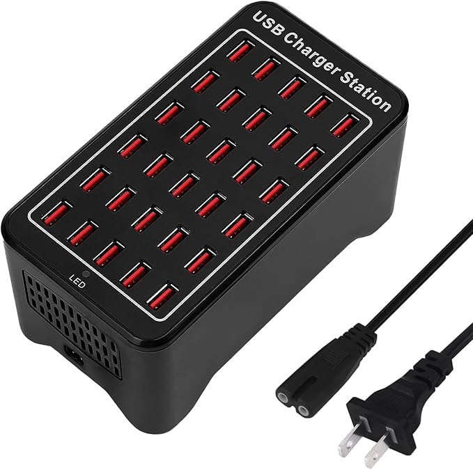 30 Port USB Charger, 150W/30A USB Smart Charger, 30-in-1 Desktop Charging hub, Multi-Port USB Charging Station for Samsung/iPhone/iPad/Google Pixel/Tablets and Other USB Electronics