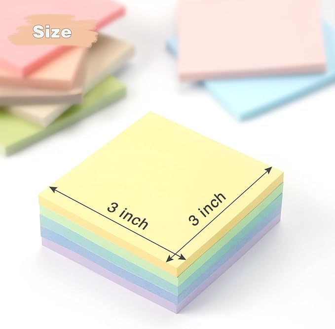 Sticky Notes 3x3 Inch, 12 Pack, 12 Pastel Multi Colors Note Pads, 50 Sheets/Pad, Perfect for Office, School, and Home Organization