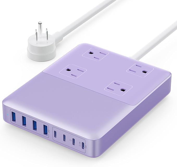 12-in-1 Charging Station USB C Power Strip with 5ft Cord,200W GaN IV USB C Charger Block,4 AC Outlets,4 USB-A,4 USB-C for MacBook,iPhone 16/15/14,Fast Charging Desktop Charger for Office (Purple)