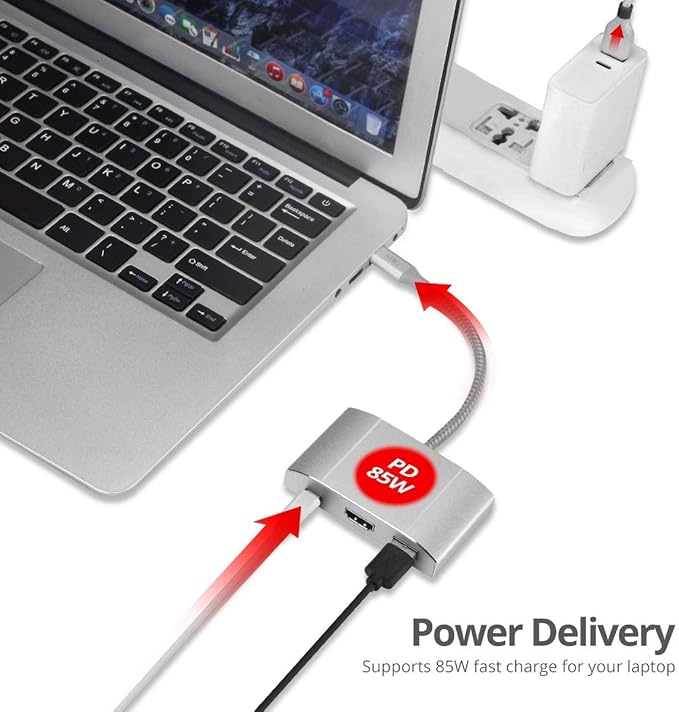 SIIG USB-C Hub with 4K 30hz HDMI, 85W Laptop Charging, and 3X USB 3.1 Gen 1 Type A Ports - 5-in-1 Video Adapter Docking Station - for MacBook Pro, Surface Pro 6/7 and USB-C Laptops (JU-H30612-S2)