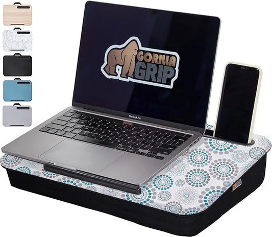 GORILLA GRIP Laptop Lap Desk with Phone Holder, Pillow Cushion Desks Fit Laptops up to 15.6", Tray Ledge Keep Computers in Place, Portable Travel Workstation Essentials for Home, Dorm, Spiral Pattern