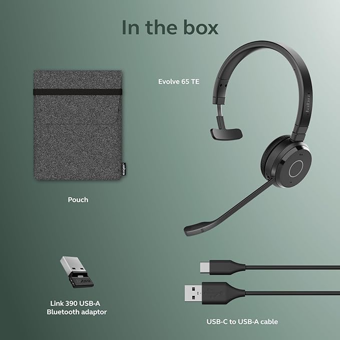 Jabra Evolve 65 TE (Third Edition) Wireless Single-Ear Headphones - Noise-Canceling Mic, 16 hr Battery Life, Dual Connectivity, MS Teams Certified, Supports Other Platforms, Black