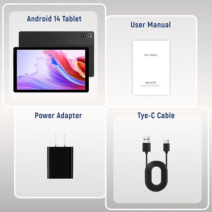 Tablet, 10.4 inch Android 14 Tablet with 16GB RAM 128GB ROM 1TB TF Card Expandable Octa-Core, Widevine L1, 1280 * 800 HD Touchscreen, Face ID, Wi-Fi 6, Fast Charging