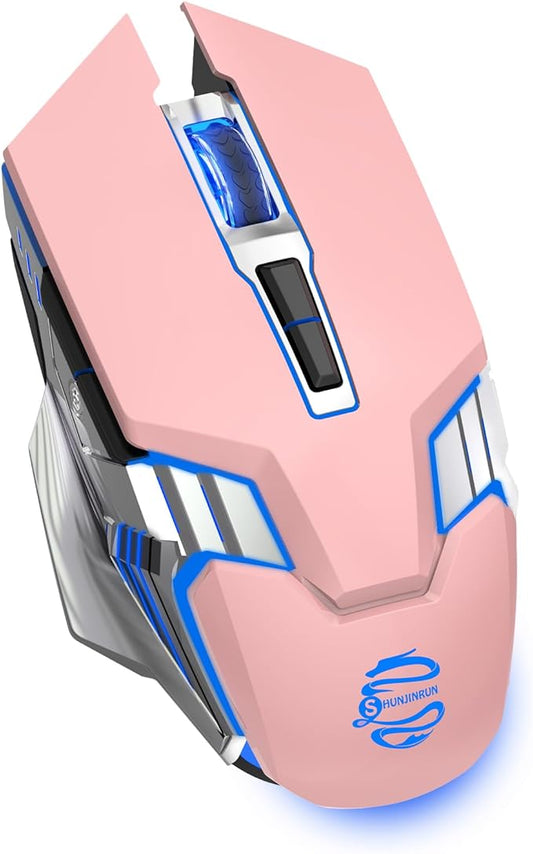 Wireless Mouse Bluetooth, Silent Rechargeable Multi-Device Mouse, BT5.0/3.0 and USB Cordless Computer Mice, RGB Light up Gaming Mice for Laptop PC Mac Macbook Air/Pro iPad Tablet Office Games -Pink