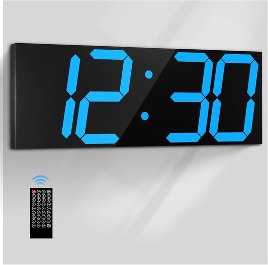 18.7in Large Digital Wall Clock,LED Digital Clock with Big Number,Multi-Function Remote Controlled Wall Clock with Timer, Alarm and Calendar Display(Blue)