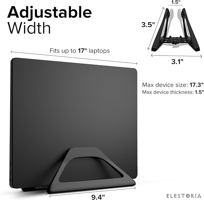Elestoria Vertical Laptop Stand Holder- Adjustable Laptop Holder Vertical fits All MacBook, Chromebook & Gaming Laptops - Black