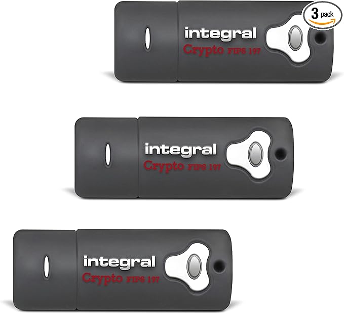 Integral 8GB Crypto-197 256-Bit Hardware 3-Pack Encrypted 3.0 USB Secure Flash Memory Drive - Certified to FIPS 197, Brute-Force Password Attack Protection & Rugged Double-Layer Waterproof Design