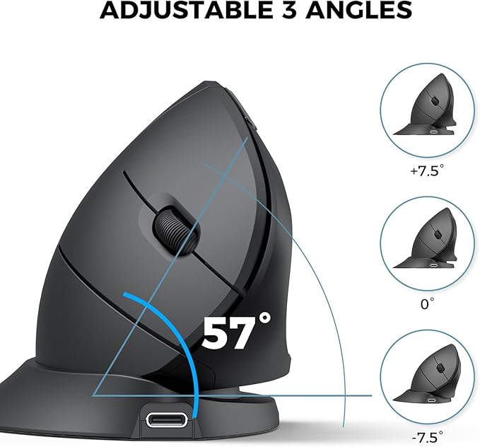 iClever Ergonomic Mouse, 2.4G Wireless Vertical Mouse with 4 Adjustable DPI, Silent Click, 7 Buttons, 3 Adjustable Tilt, Rechargeable Mouse Jiggler for Laptop, Desktop, PC, Computer, Windows 8/10/11