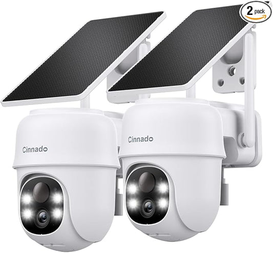 2K Cameras for Home Security-2.4G WiFi Outdoor Camera Wireless Solar/Battery Powered with solar panel, 360° Viewing, AI Human Detection, Color Night Vision, with SD Storage, Works with Alexa(2 Pack)