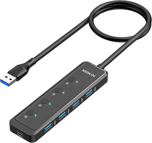 MOKiN USB 3.0 Hub, 5-Port Ultra Slim Data USB Extender with 4*USB A 3.0 Ports + USB C Power Port for Laptop, Chromebook, Dell Acer and More, 2FT Extended Cable…