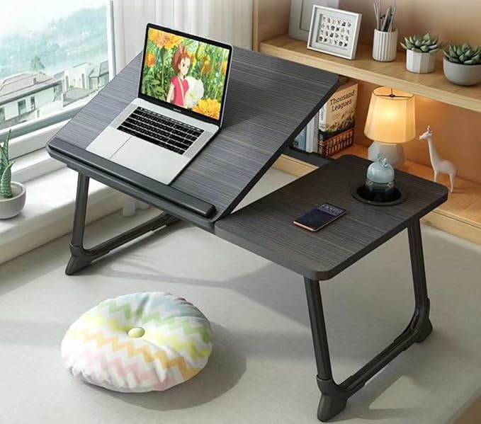Laptop Desk for Bed Couch,Lap Desk for Laptop,Portable Laptop Stand for Desk,Small Adjustable Laptop Desk,Foldable Bed Table for Laptops and Writing, Bed Tray Table with Cup Holder(Black)
