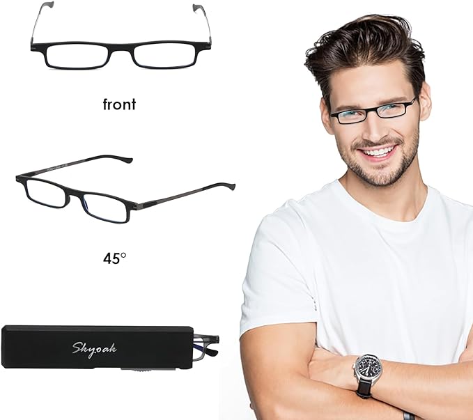 3 Pack Ultra thin Lightweight Folding Reading Glasses Women Men TR90 Blue Light Blocking Anti UV/Eyestrain Foldable Compact Computer Readers Portable Unique Stretchable Slim Flat case Gunmetal, +3.5