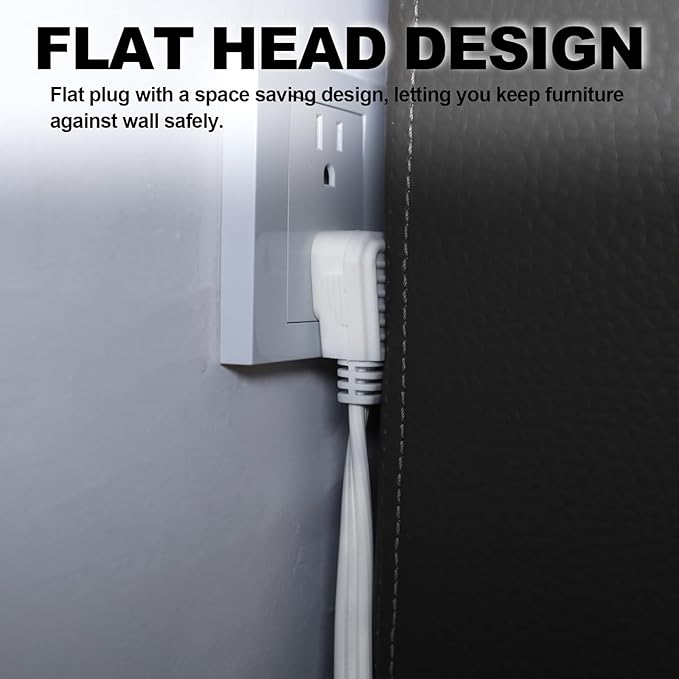 EP 15 Ft 3 Outlet Extension Cord with Flat Plug, 3 Prong Grounded, 16/3 SPT-3 Power Cable for Indoor Use, White, 2 Pack