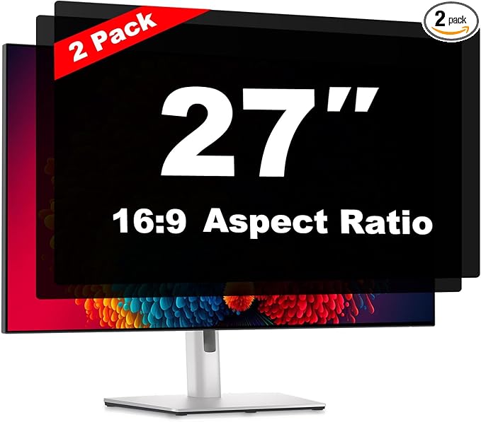 27 Inch Computer Privacy Screen Shield [2 Pack] for 16:9 Widescreen Desktop Monitor - Anti-Glare Blue Light Privacy Filter and Anti Spy Privacy Screen Protector Film