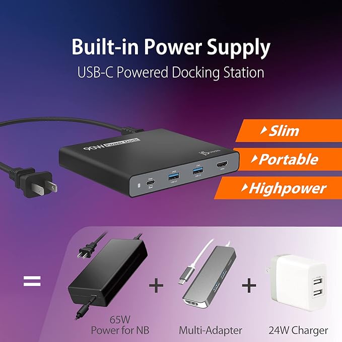 j5create USB-C Travel Hub with PD 65W Power Supply - for Travel or Business Trip - Charging Adapter Hub with 4K HDMI, USB-A x 2 - for MacBook Air/Pro 13, Surface Pro, and USB-C Laptop (JCDP392)