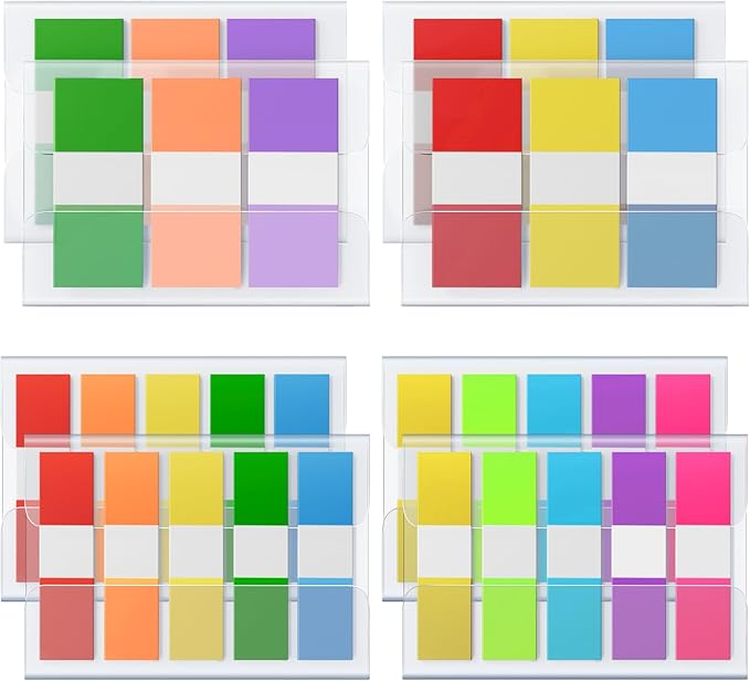 KICNIC Sticky Tabs 800 Pcs, 2 Sizes (1.77×0.79 in & 1.77×0.39 in) Fluorescent Pop Up Book Tabs, Adhesive Index Page Markers, Reusable School Office Supplies, 8 On-The-Go Dispensers (10 Colors)