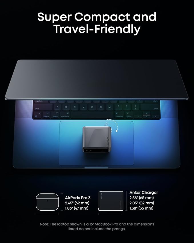 Anker Prime Charger, 160W 3-Port Compact USB C GaN Charger Block, Smart Display and Touch Control, 140W Max Charging via Any Single Port, for MacBook, Laptop, iPhone 17/16/15 Series, iPad(Non-Battery)