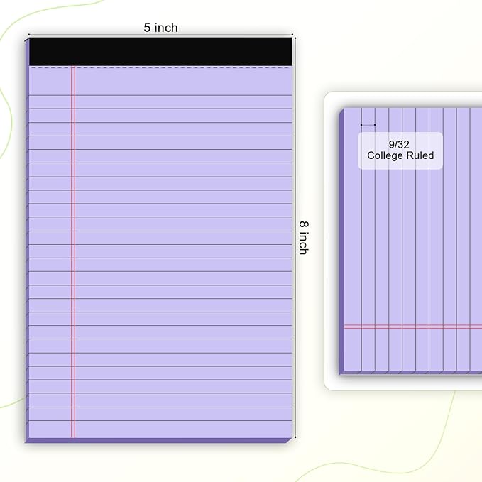 Small Note Pads 5x8" – 6 Vibrant Colors Notepad, College Ruled, 30 Sheets Each | Perfect for Work, School & Creative Notes! Legal Pads 5 x 8 Perforated Narrow Ruled Pads of Paper (Multicolor 6)