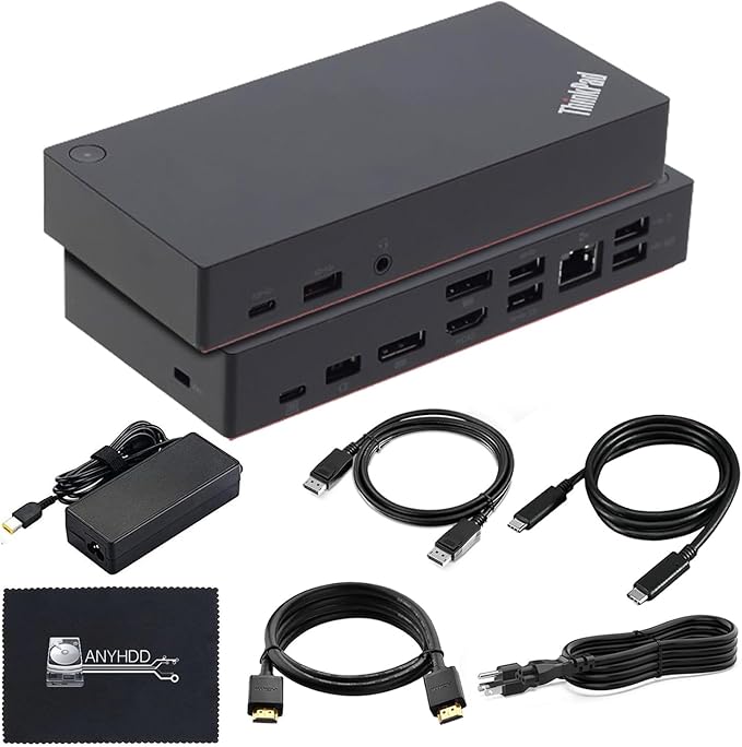 40AS0090US Lenovo Thinkpad Docking Station Gen 2-1 Year Warranty, Lenovo Docking Station for Laptop with 90W Adapter, HDMI, USB-C, DisplayPort Cables & Cloth - Universal Thunderbolt 3 Dock