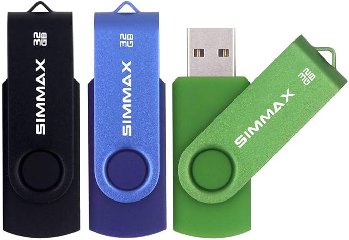 USB Flash Drives 3 Pack 32GB Memory Stick Swivel Design USB 2.0 Flash Drive Thumb Drive Zip Drives (32GB Black Blue Green)