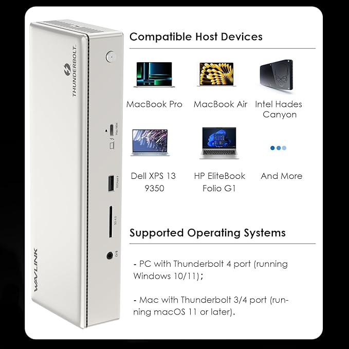 WAVLINK Thunderbolt 4 Dock with 100W Charging, Displaylink Docking Station Quad 4K@60Hz Monitors,3 Thunderbolt 4 Ports, 2.5G Ethernet, USB C Docking Station for Mac and PC,Displaylink Driver Required